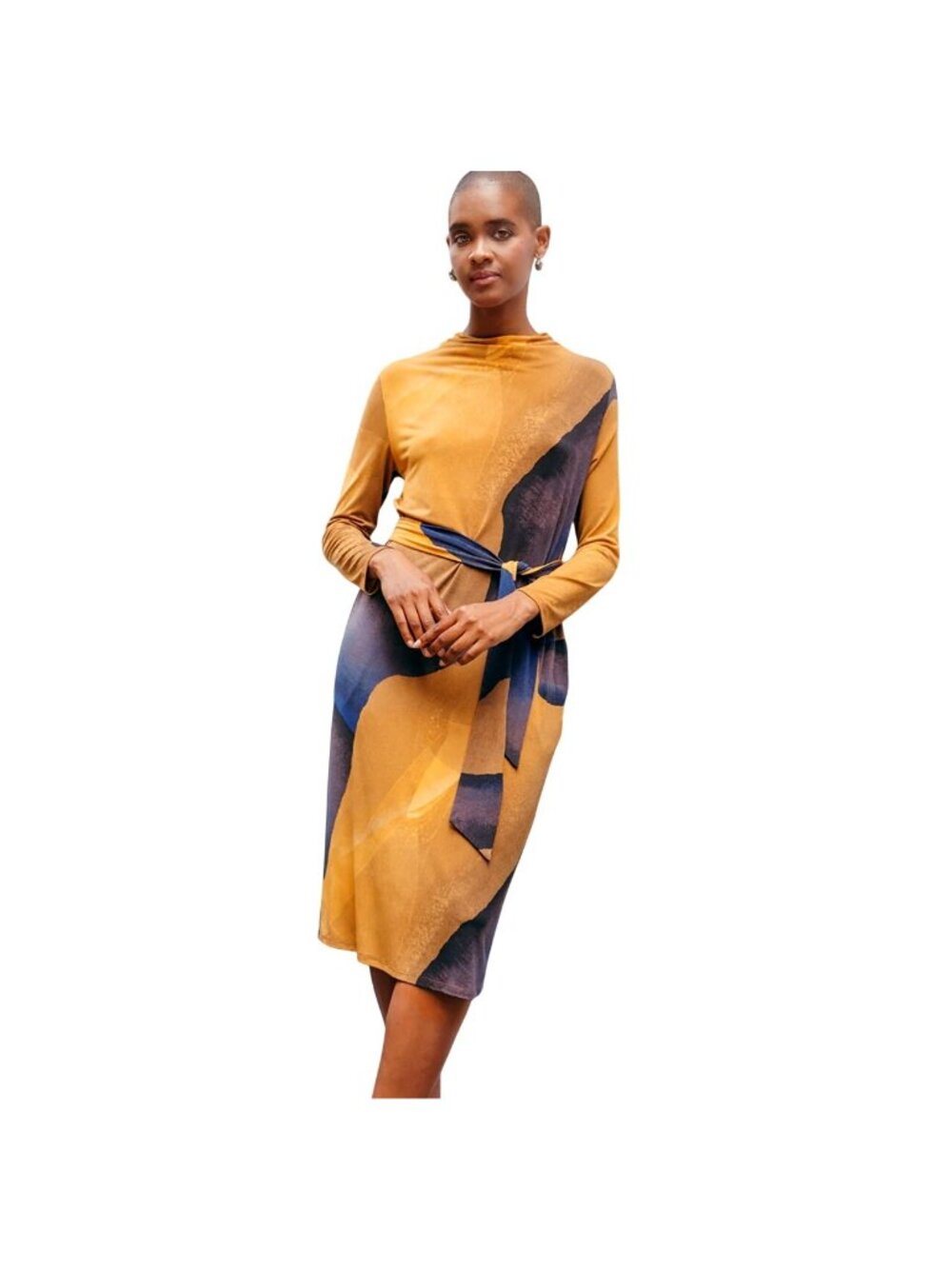 NWT Clara Sunwoo Women S Watercolor Print Tie Waist Midi Dress Office Siren Sexy